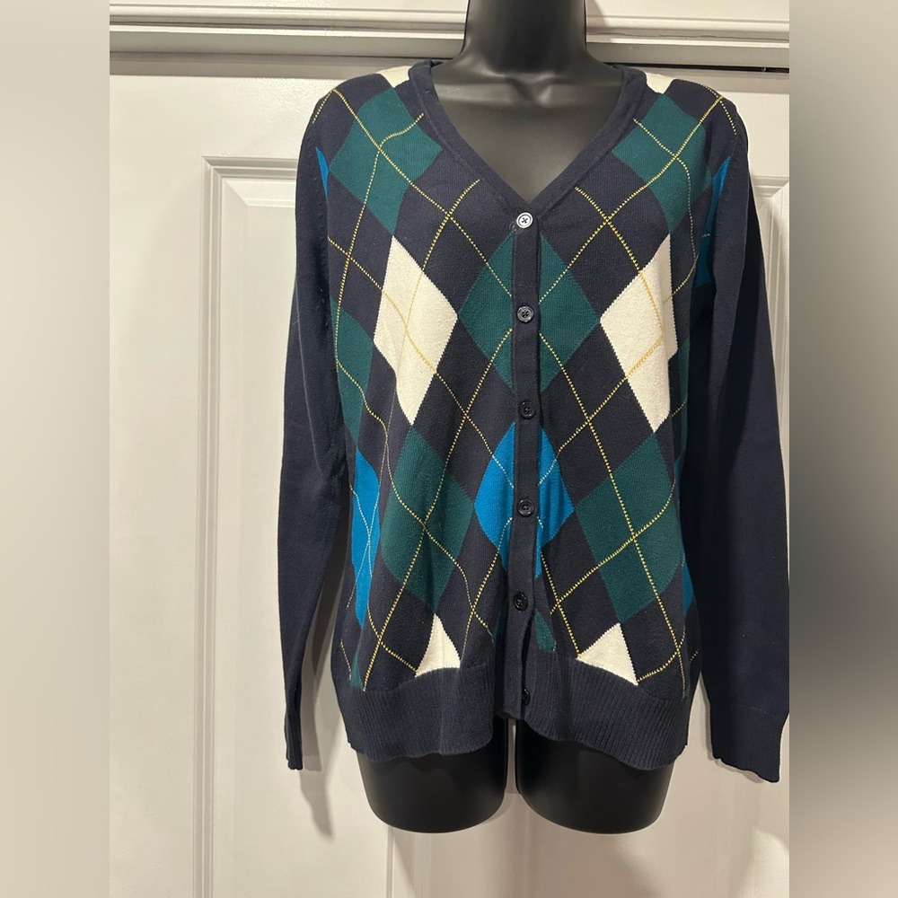 St. John's Bay Argyle Cardigan - Navy, Green, Blue, White